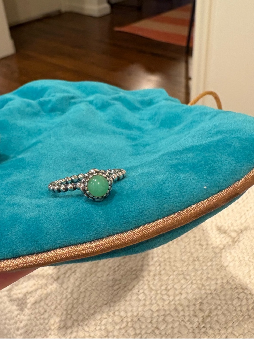 Size 7 Pandora Silver Beaded Birthstone Ring